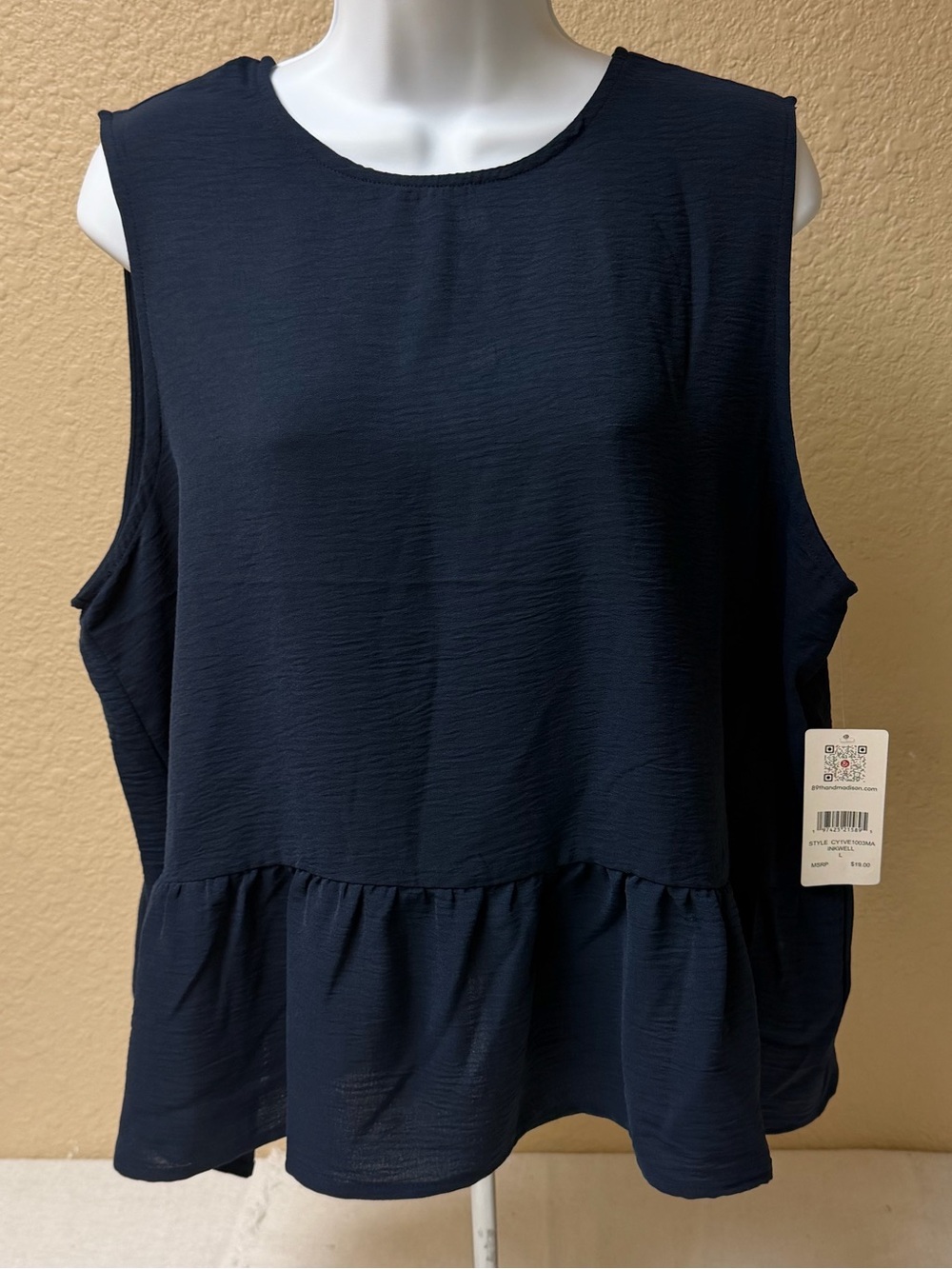 4/$20 89th & Madison Navy Peplum Sleeveless Tank